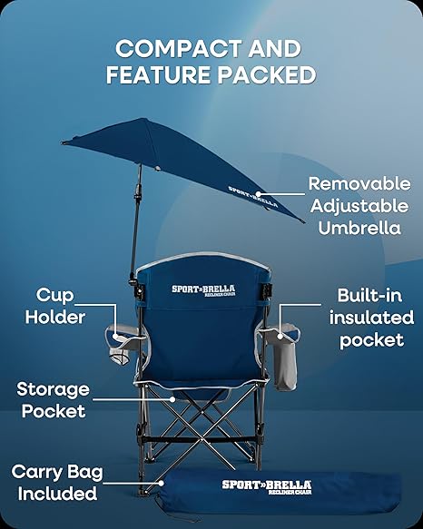 SKLZ Sport Brella Reclining Chair with Umbrella Navy - Maltby Sports