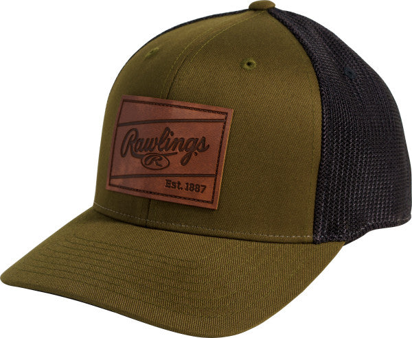 Rawlings Green Leather Patch Snapback Hat - Maltby Sports