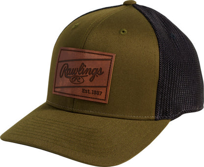 Rawlings Green Leather Patch Snapback Hat - Maltby Sports