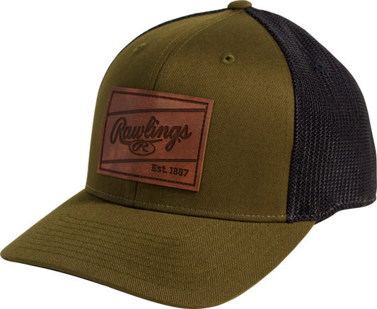 Rawlings Green Leather Patch Snapback Hat - Maltby Sports