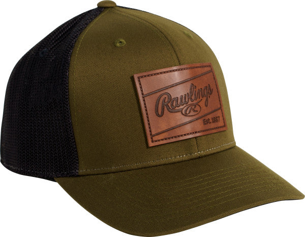 Rawlings Green Leather Patch Snapback Hat - Maltby Sports